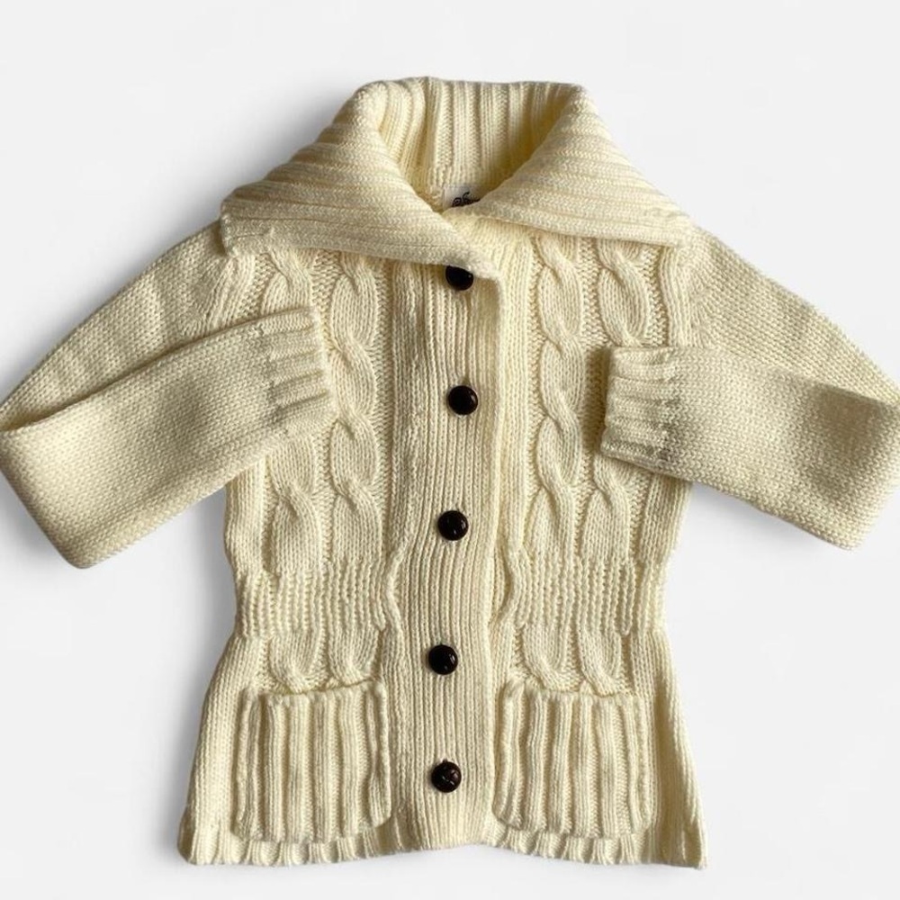Vintage 70s kids ivory cable knit cardigan